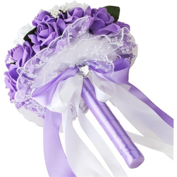 Wedding Bouquet for Bride, Artificial Purple Flower for Wedding,White & Lavender - Picture 3 of 7